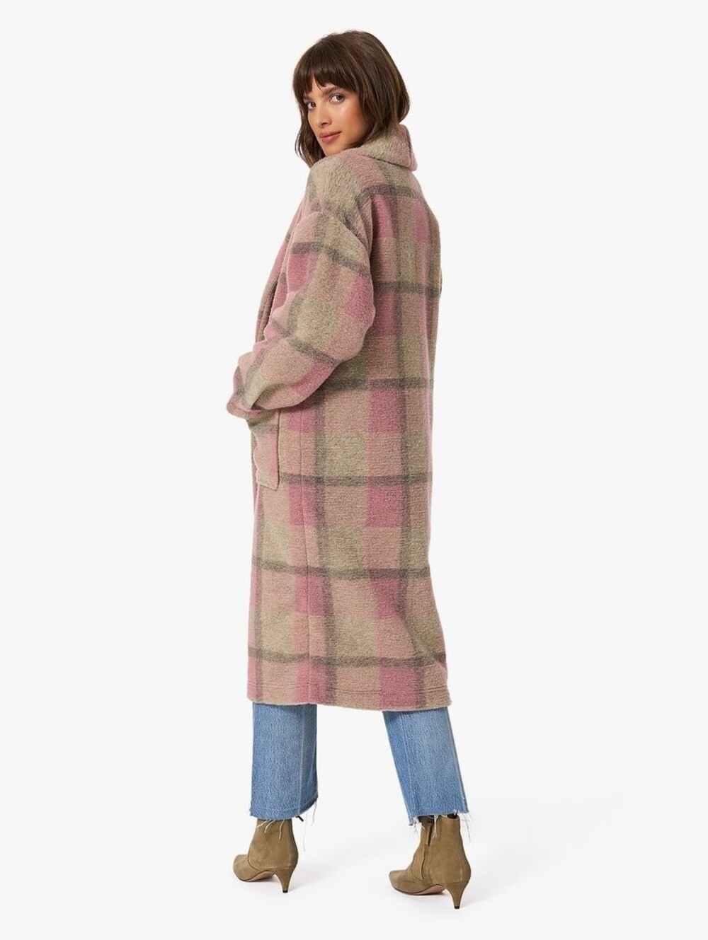 Xirena Cole Plaid Double-Breasted Coat XS in Mink Rose